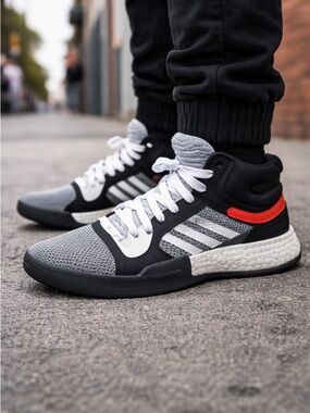 Adidas Marquee Basketball Shoes Mens 9 Black Gray Boost Mid BB7822 Athletic